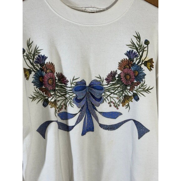 Vintage Floral Flower Sparkle Crewneck Sweater Sweatshirt Women’s Medium M USA‎ - Picture 4 of 9